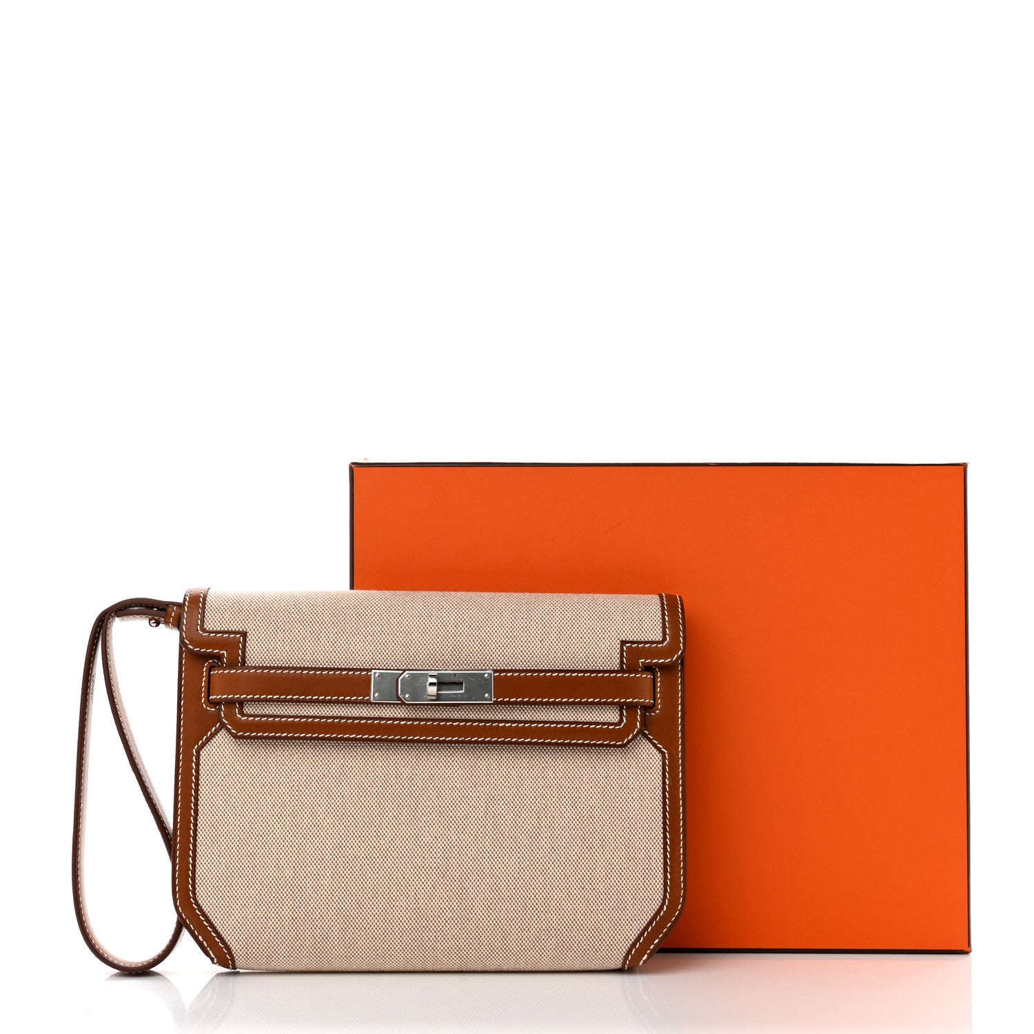 Hermes Toile H Barenia Kelly Depeches 25 Pouch Ecru Beige Fauve 8 of 8