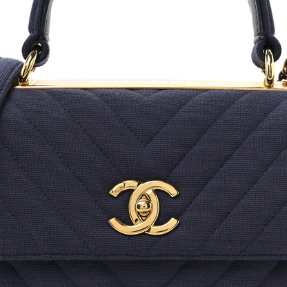 Chanel Jersey Chevron Quilted Small Trendy CC Dual Handle Flap Bag Navy Blue 9 of 11