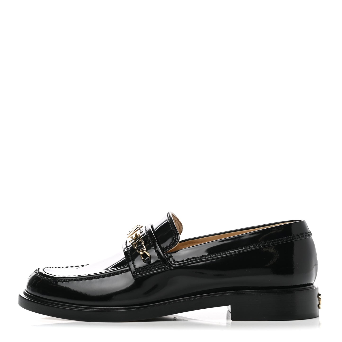 Shiny Calfskin Logo Loafers 38 Black