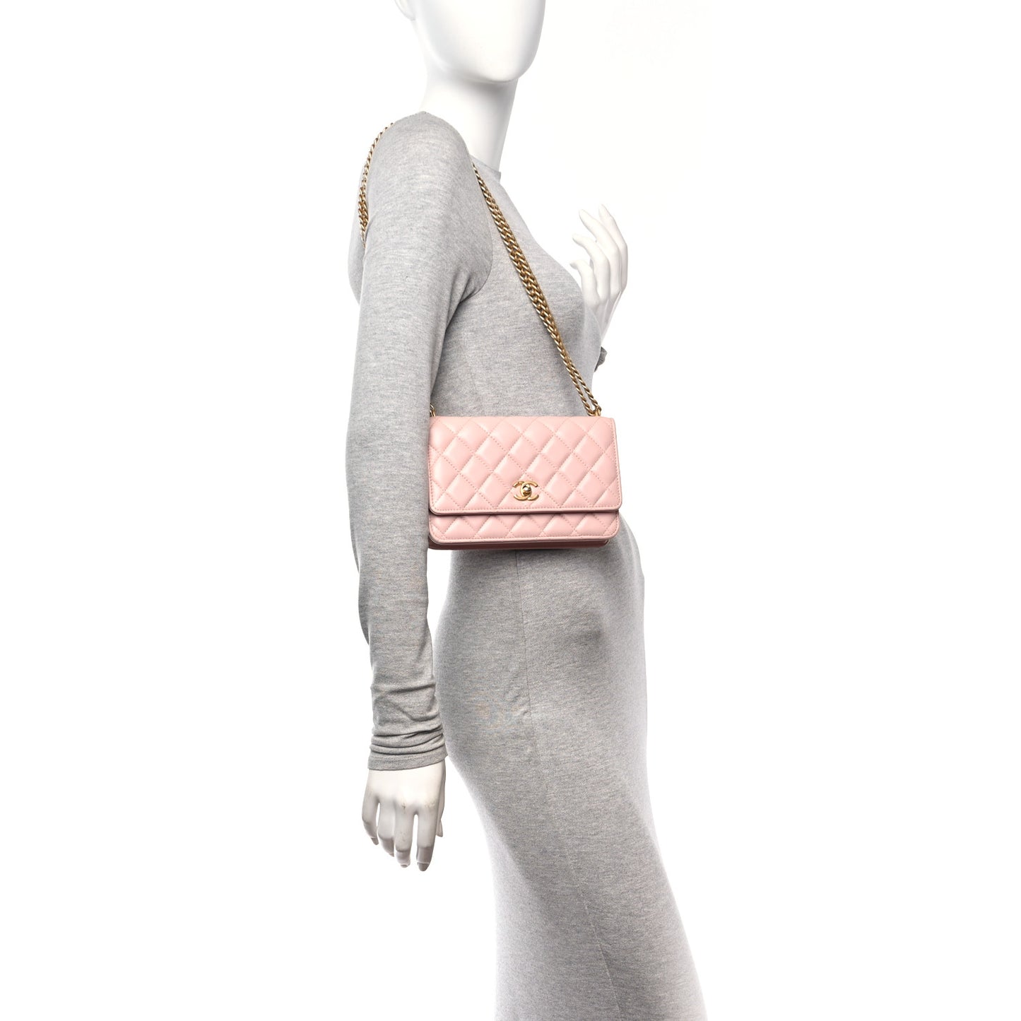 Lambskin Quilted CC Camellia Crush Wallet on Chain WOC Pink