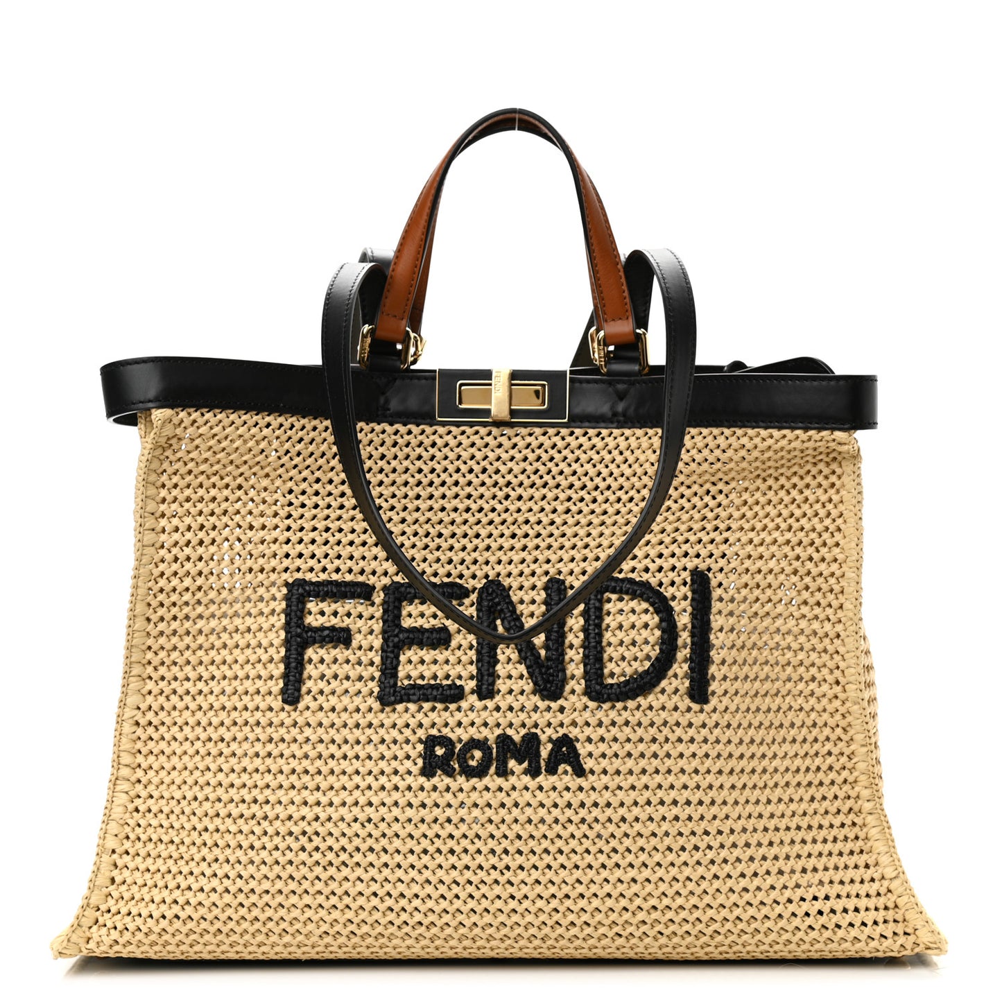 Raffia Vitello King Macrame Mesh Large Peekaboo X-Tote Natural Black Cuoio