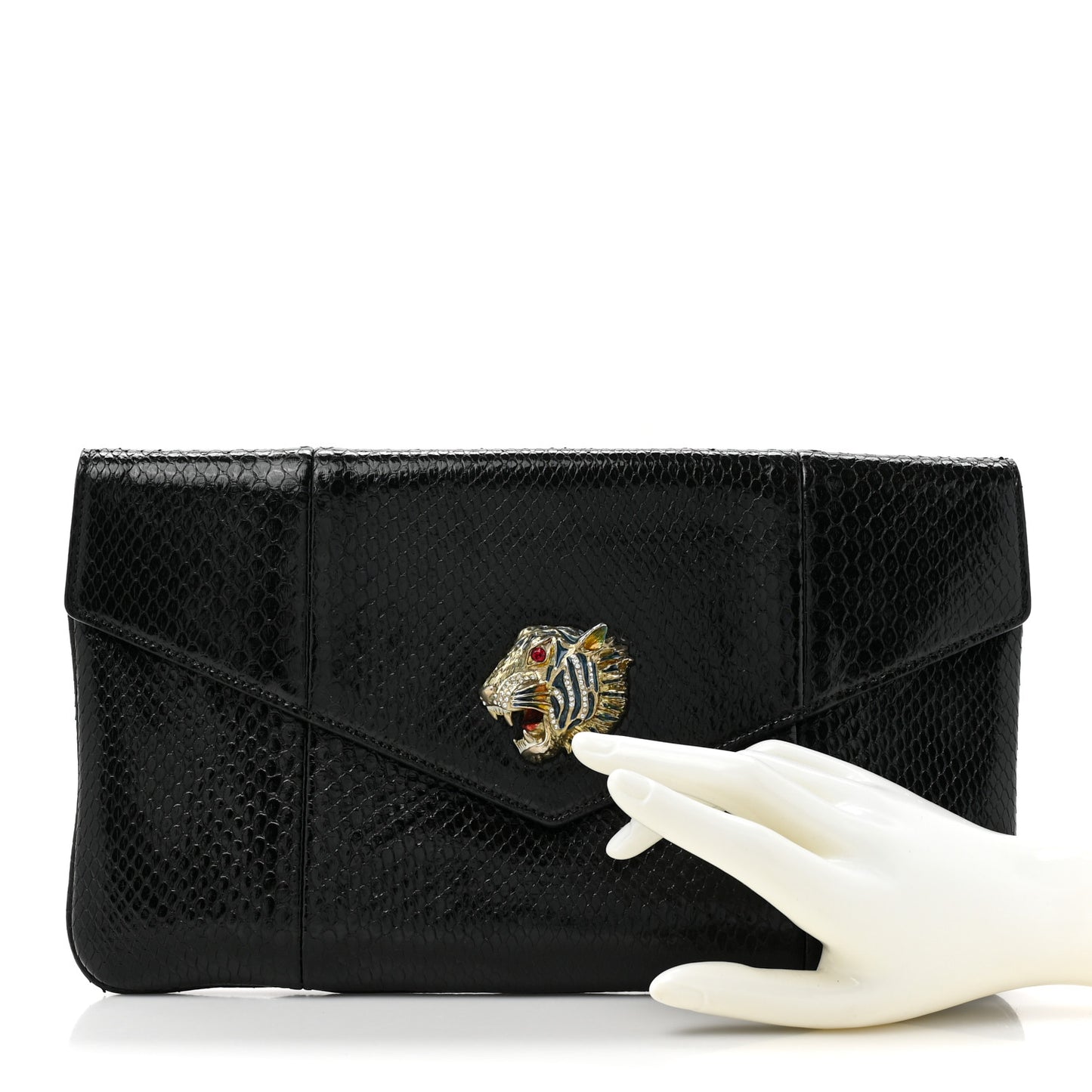 Snakeskin Rajah Broadway Envelope Clutch Black