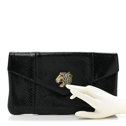 Gucci Snakeskin Rajah Broadway Envelope Clutch Black 2 of 11