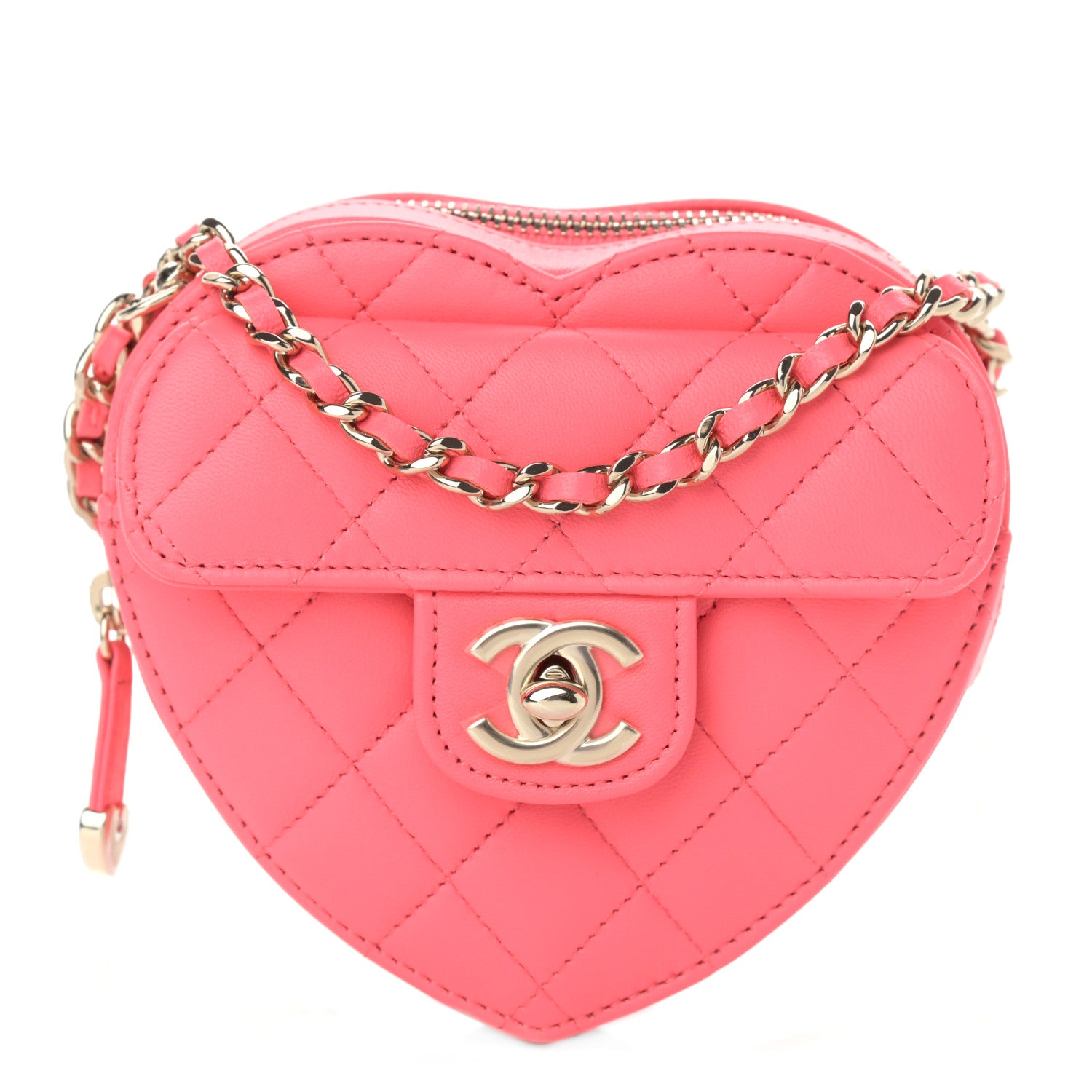 Chanel Lambskin Quilted CC In Love Heart Clutch With Chain Pink 1 of 11