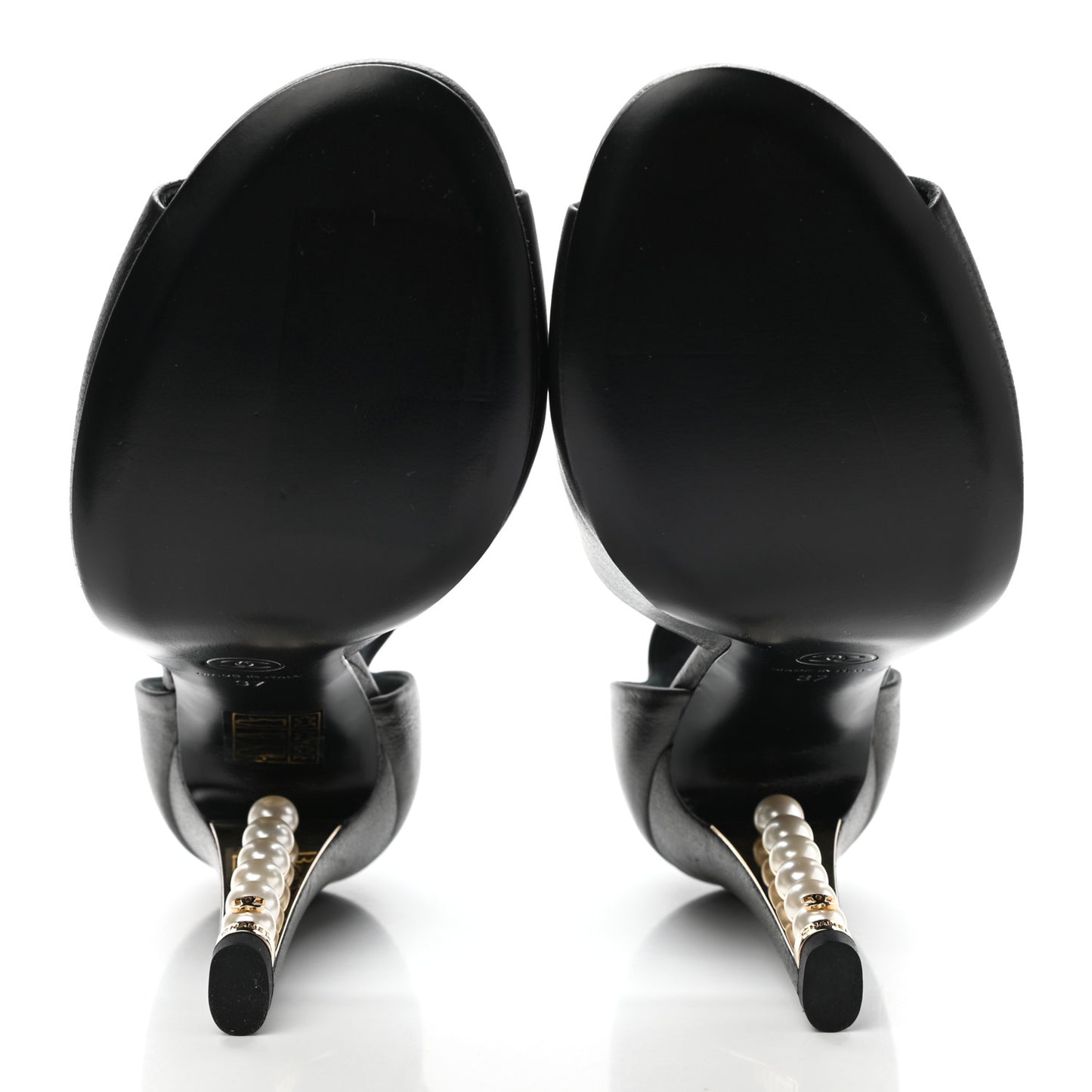 Lambskin Pearl Ankle Strap Sandals 37 Black