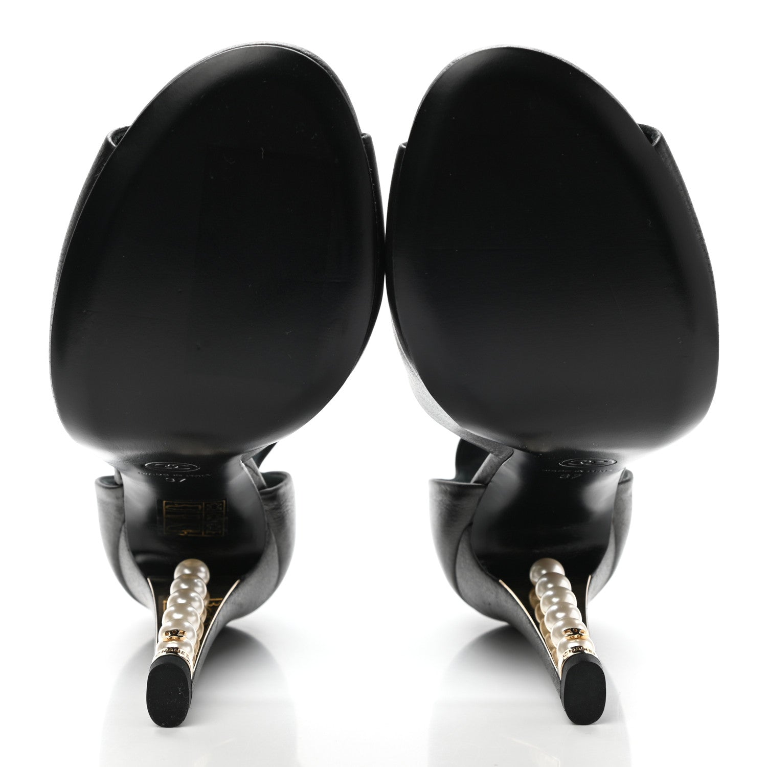 Chanel Lambskin Pearl Ankle Strap Sandals 37 Black 5 of 9
