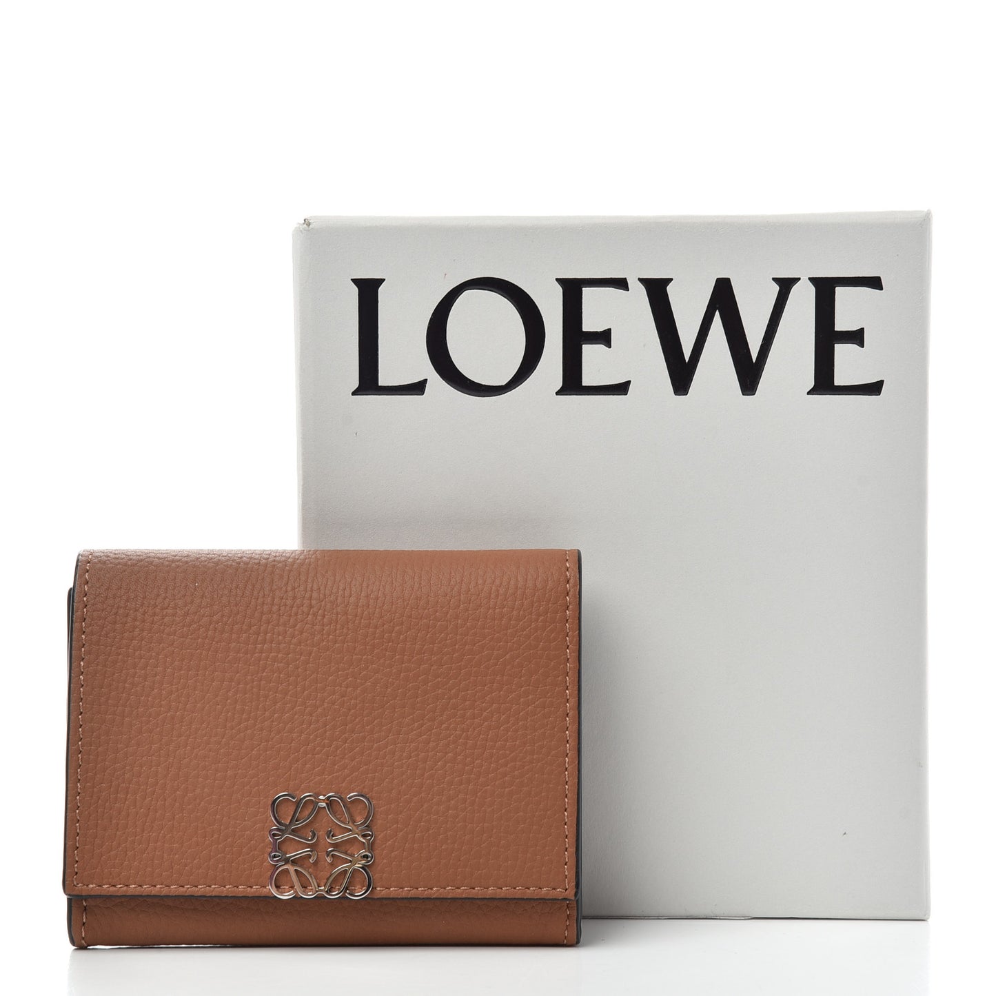 Pebble Grain Calfskin Anagram Square Coin Cardholder Tan