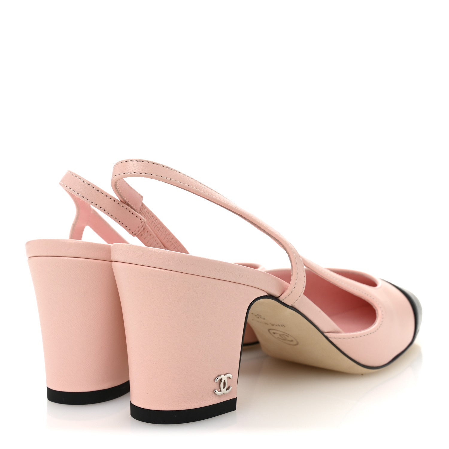 Chanel Lambskin Cap Toe CC Slingback Pumps 36 Light Pink Black 4 of 10