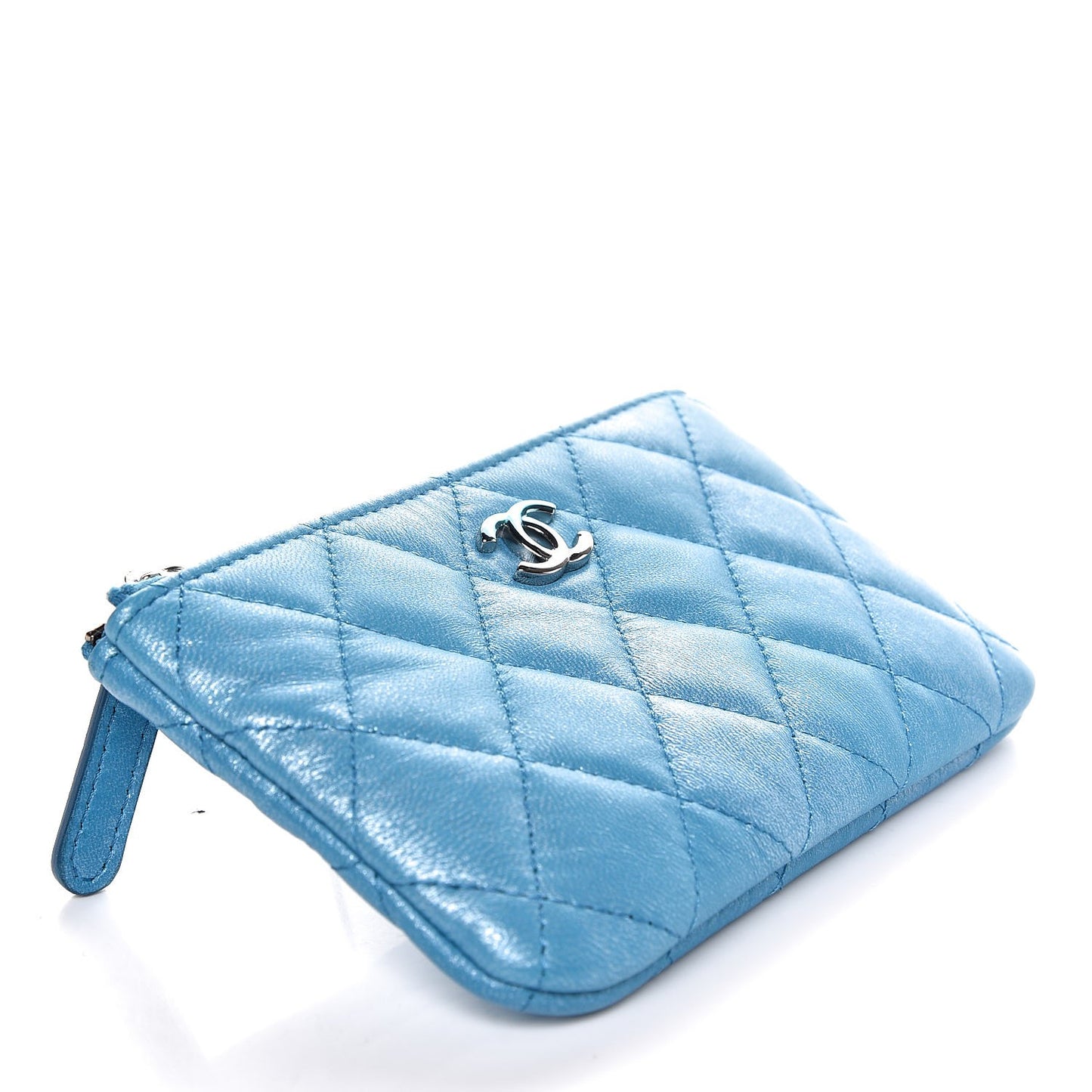 Metallic Lambskin Small Cosmetic Case Turquoise