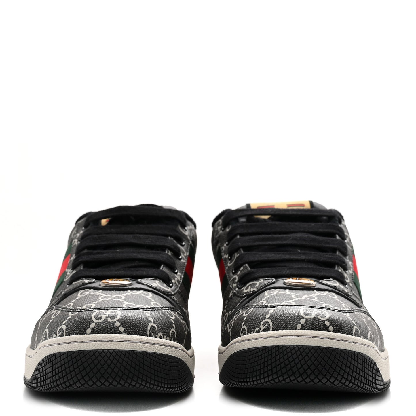 GG Supreme Monogram Miro Soft Calfskin Web Mens Screener Sneakers 8.5 Black Grey Sky