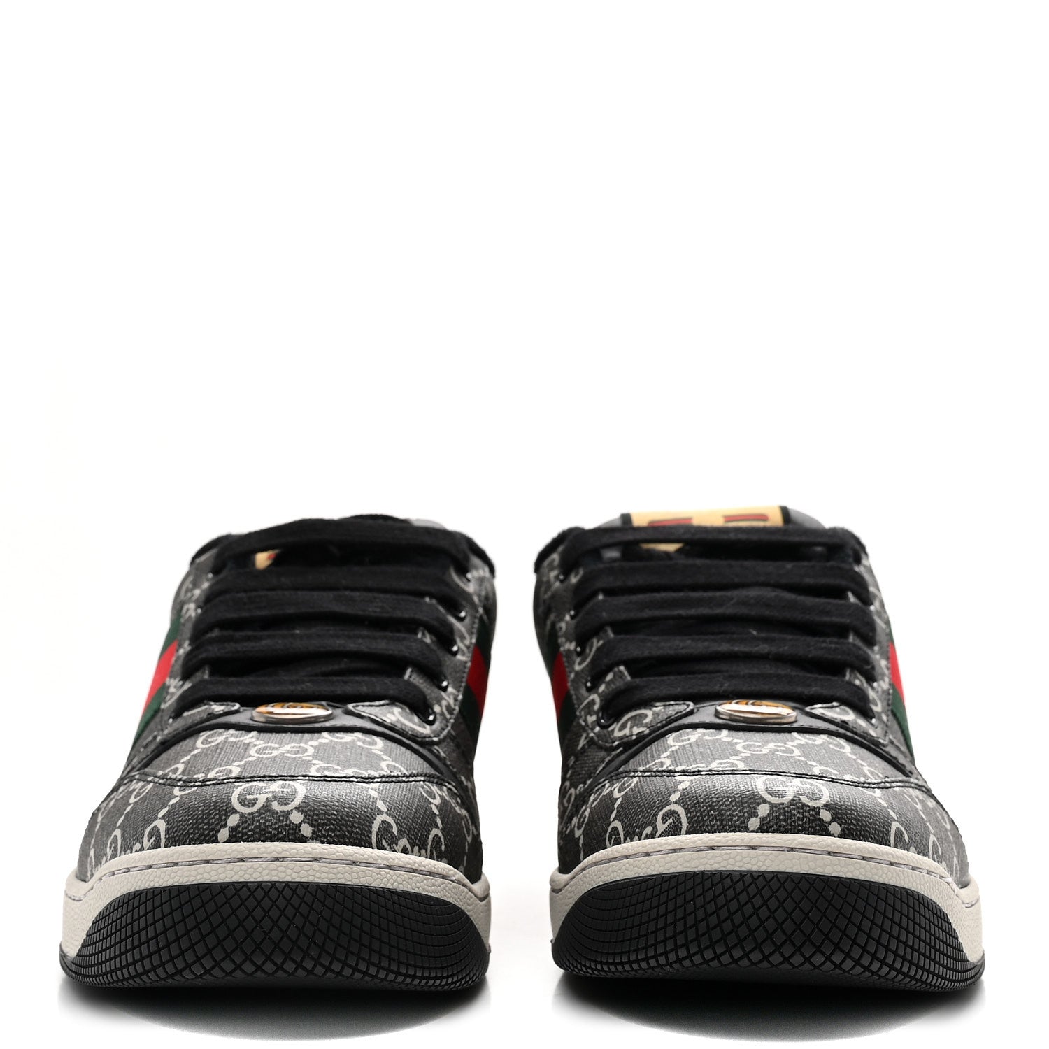 Gucci GG Supreme Monogram Miro Soft Calfskin Web Mens Screener Sneakers 8.5 Black Grey Sky 3 of 10