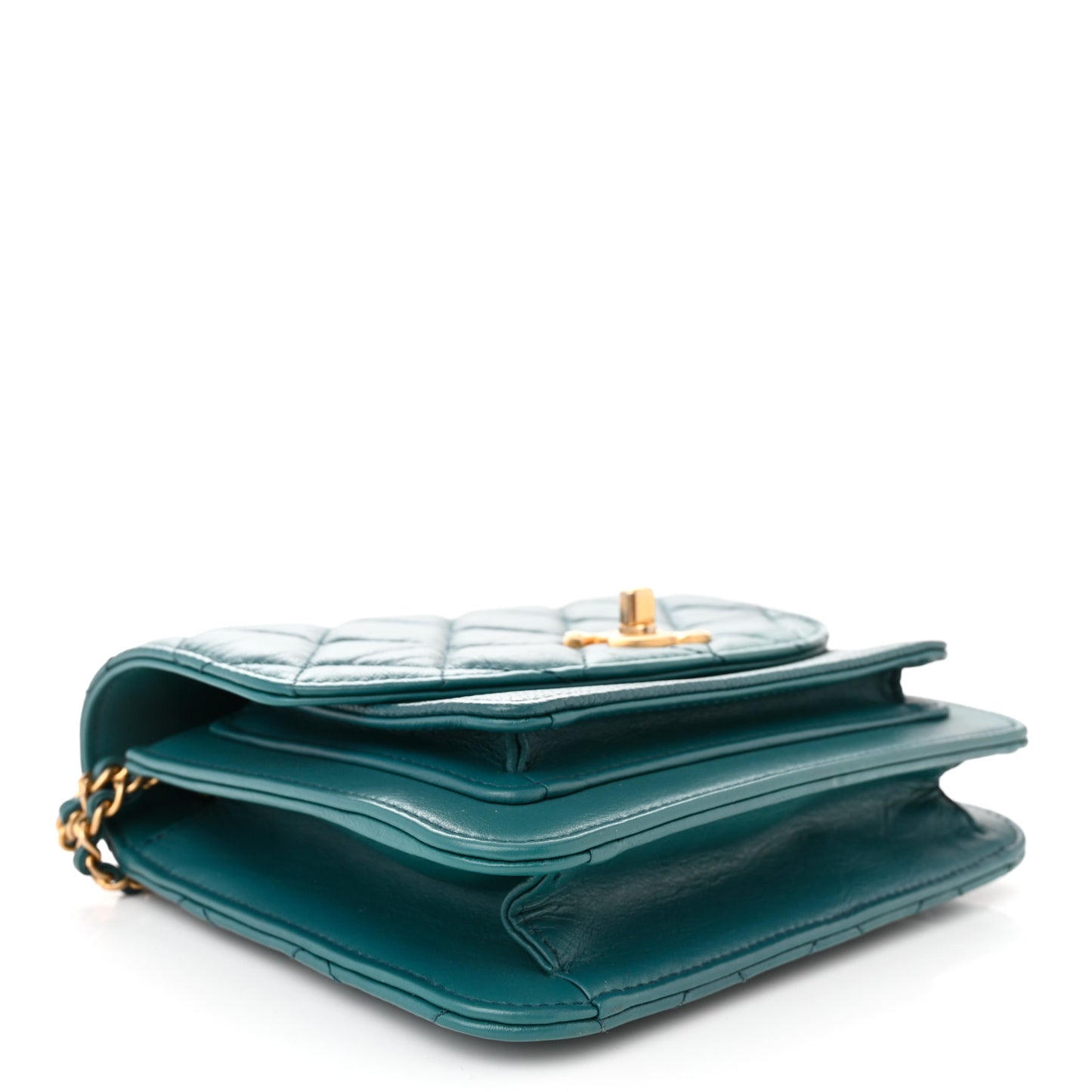 Calfskin Caviar Quilted Mini Chain Handle Flap Dark Turquoise