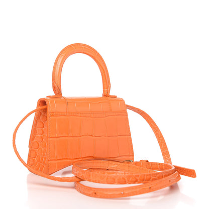 Balenciaga Shiny Calfskin Crocodile Embossed Hourglass Top Handle Bag Mini Orange 3 of 10