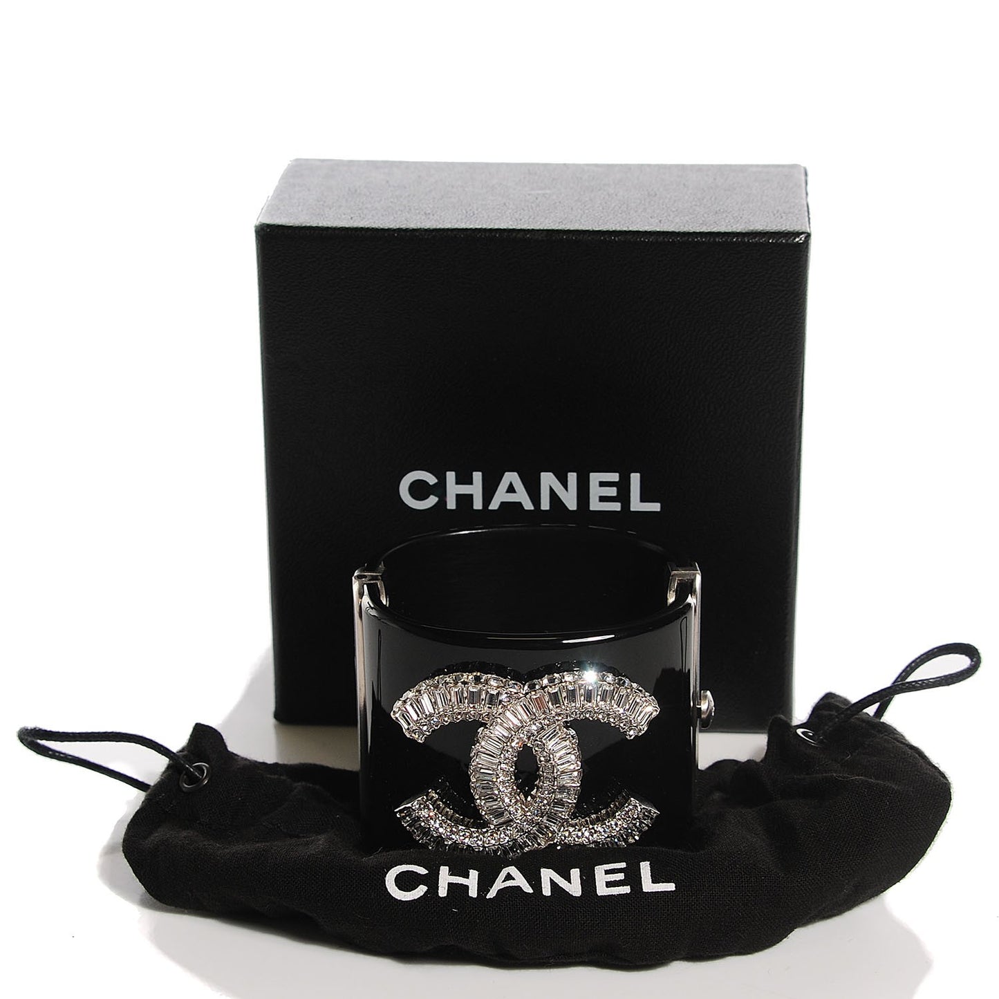 Resin Crystal Baguette CC Wide Cuff Black