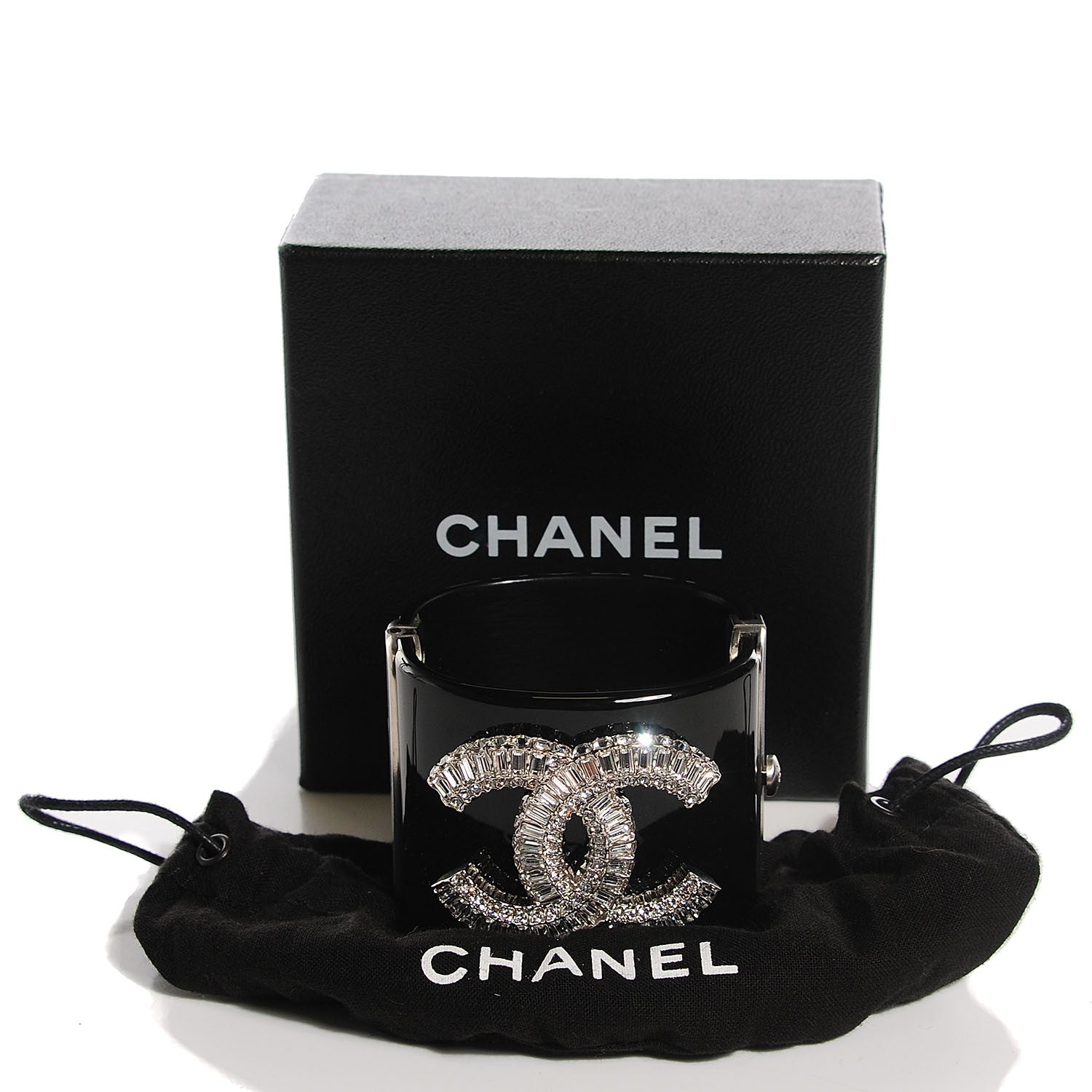 Chanel Resin Crystal Baguette CC Wide Cuff Black 4 of 6