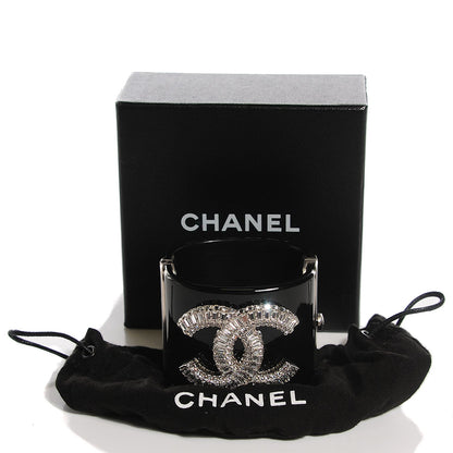 Chanel Resin Crystal Baguette CC Wide Cuff Black 4 of 6