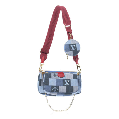 Louis Vuitton Denim Damier Monogram Patchwork Multi Pochette Accessories Blue Rouge 1 of 13