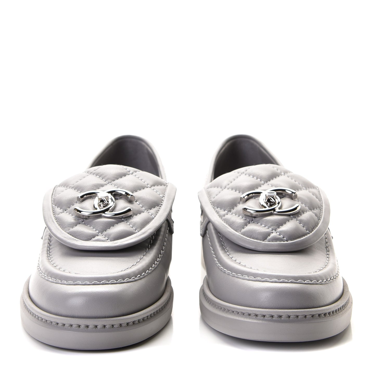 Lambskin Quilted CC Turnlock Loafers 36.5 Grey