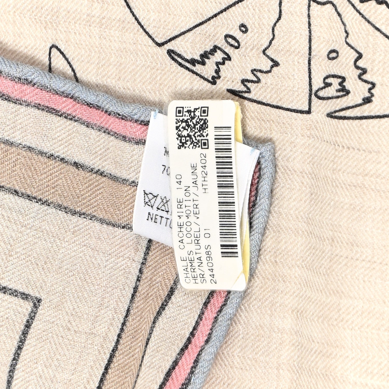 Hermes Cashmere Silk Locomotion Shawl 140 Naturel Vert Jaune 4 of 9