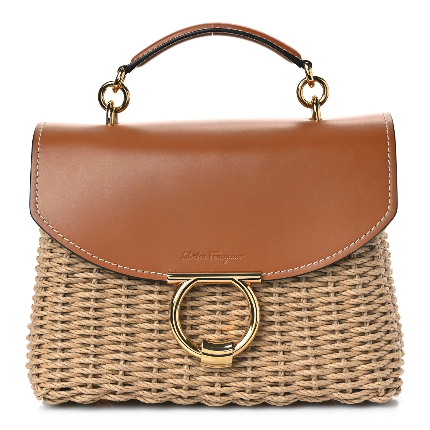 Calfskin Wicker Margot Top Handle Satchel Brown