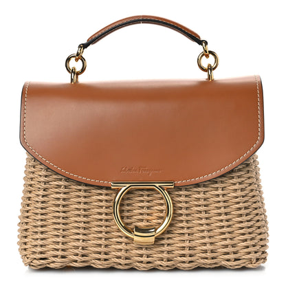 Salvatore Ferragamo Calfskin Wicker Margot Top Handle Satchel Brown 2 of 9