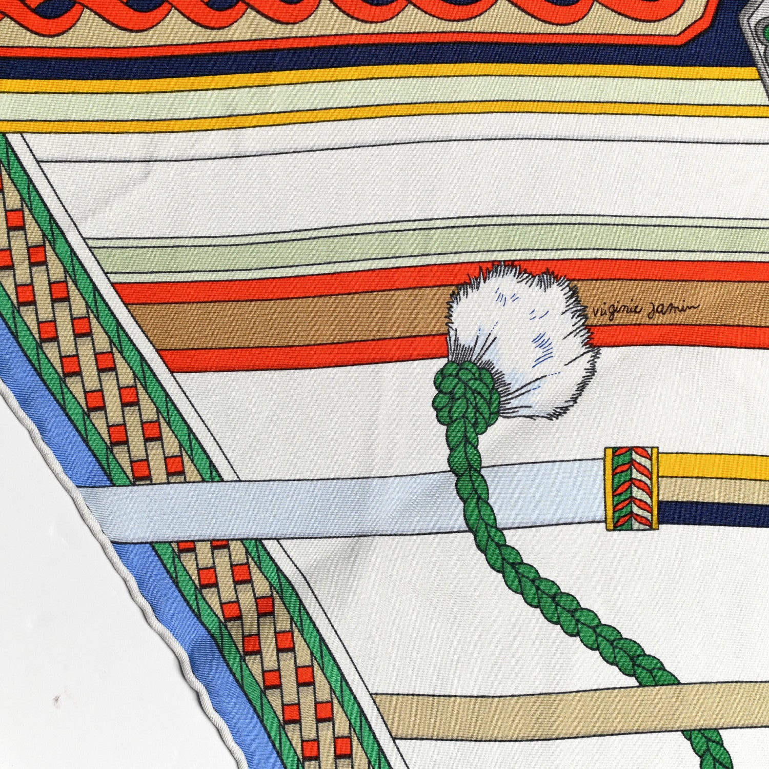 Hermes Silk Wash Concours D Etriers Scarf 90 White Casse Vert 3 of 5