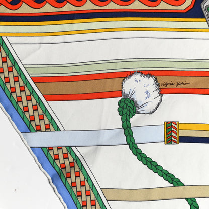 Hermes Silk Wash Concours D Etriers Scarf 90 White Casse Vert 3 of 5