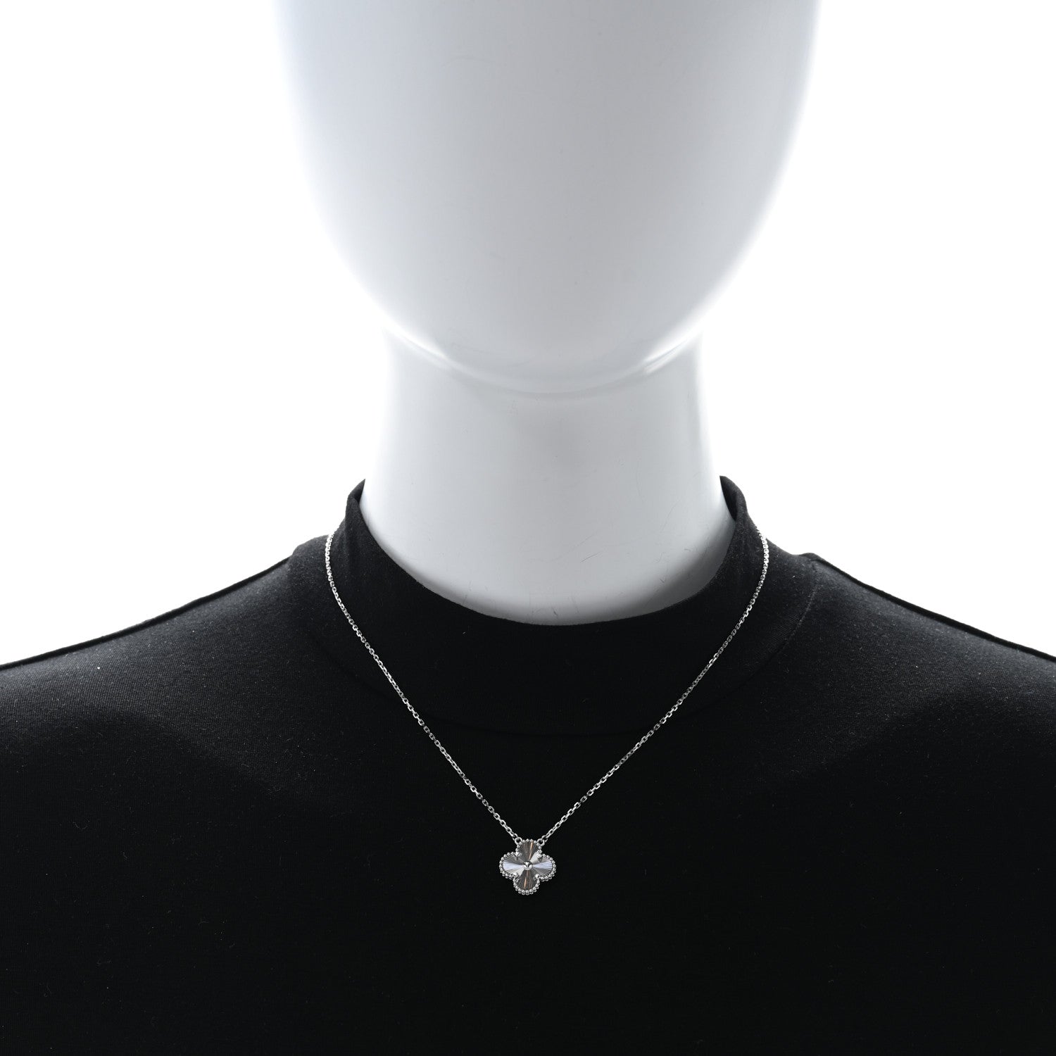 Van Cleef & Arpels VAN CLEEF & ARPELS 18K White Gold Guilloche Vintage Alhambra Pendant Necklace 2 of 5