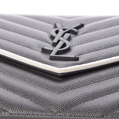 Saint Laurent Grain De Poudre Matelasse Chevron Monogram Chain Wallet Grey White 8 of 10