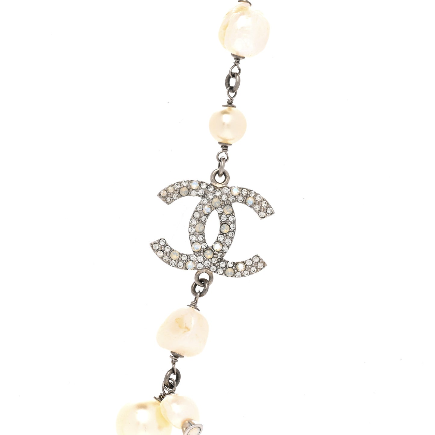 Pearl Crystal CC Necklace Silver