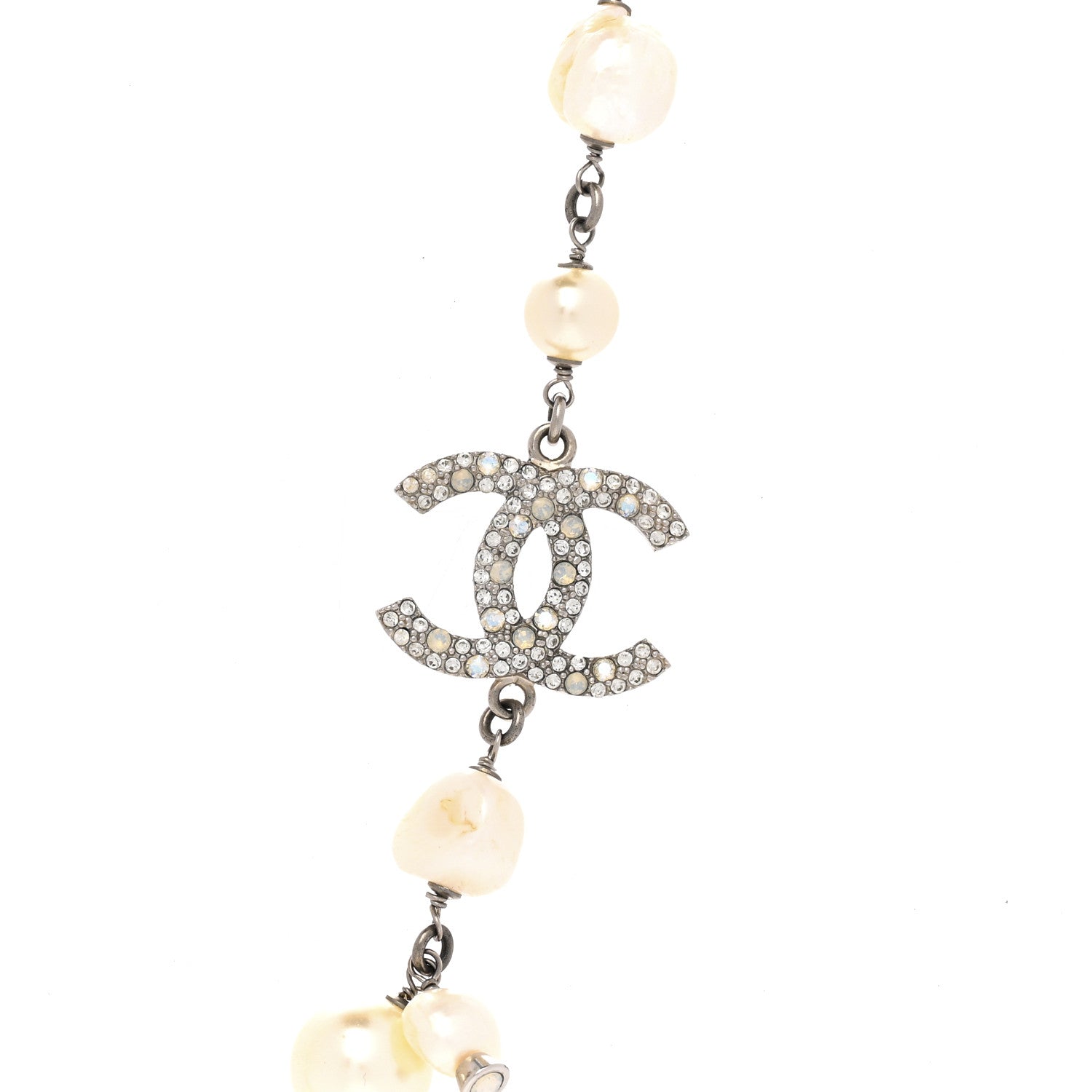 Chanel Pearl Crystal CC Necklace Silver 4 of 6