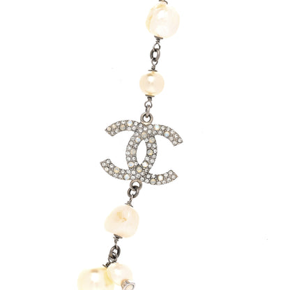 Chanel Pearl Crystal CC Necklace Silver 4 of 6