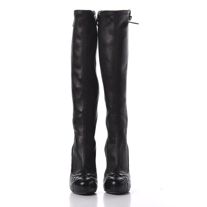 Chanel Calfskin Lambskin CC Cap Toe Quilted Knee High Boots 37 Black 2 of 9