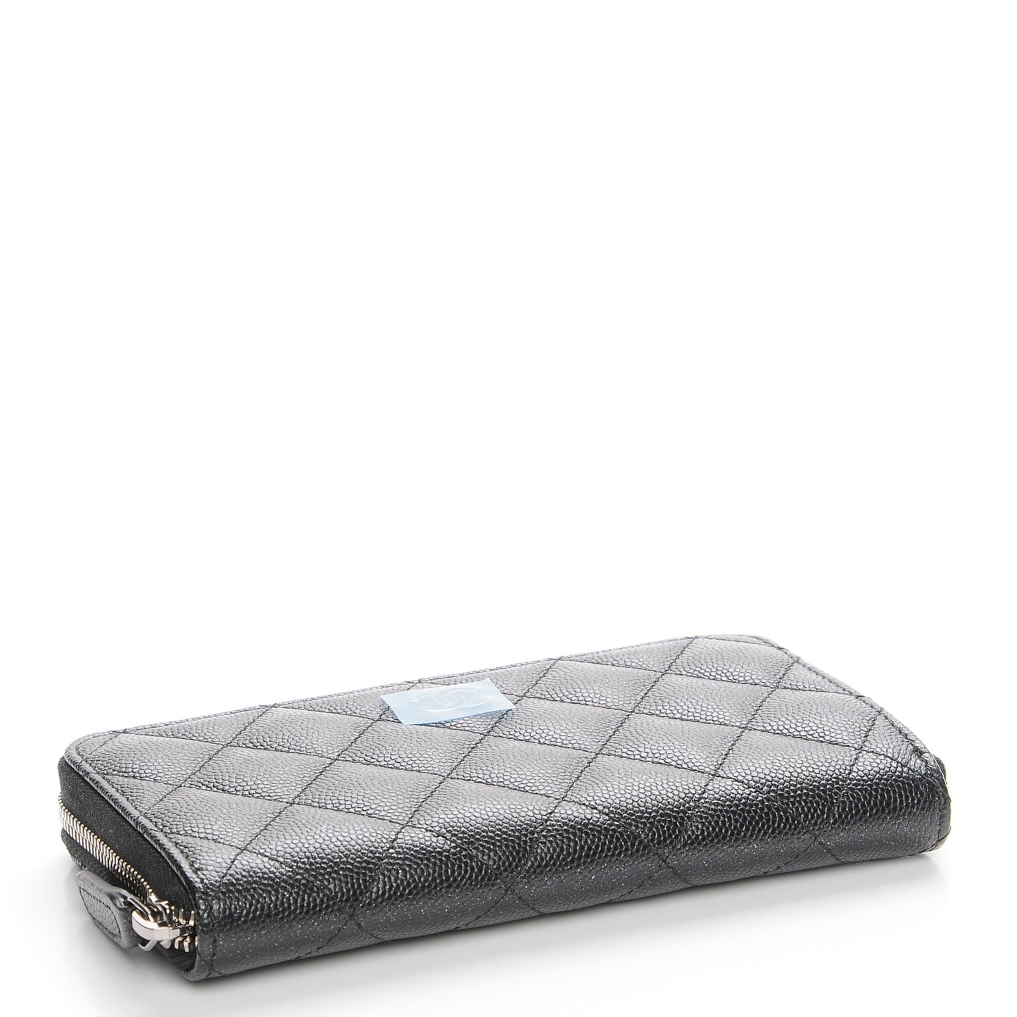 Iridescent Caviar Quilted Medium Zip Around Wallet Black