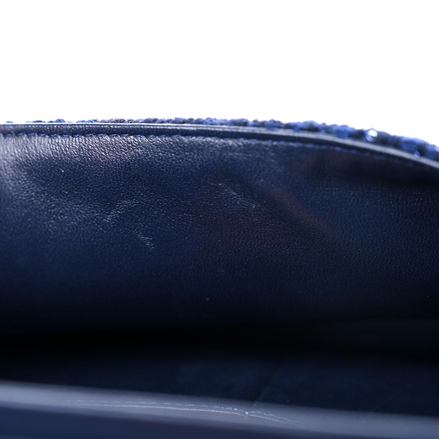 Tweed Sequin Timeless Classic Chained Double Flap Navy Blue