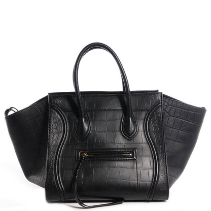 Celine Crocodile Embossed Medium Phantom Luggage Black 1 of 7