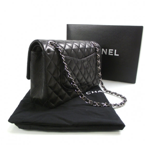 Lambskin Medium Double Flap Black