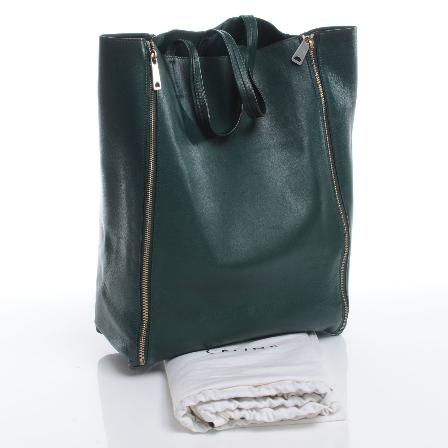 Celine Lambskin Vertical Zip Gusset Cabas Forest 3 of 8