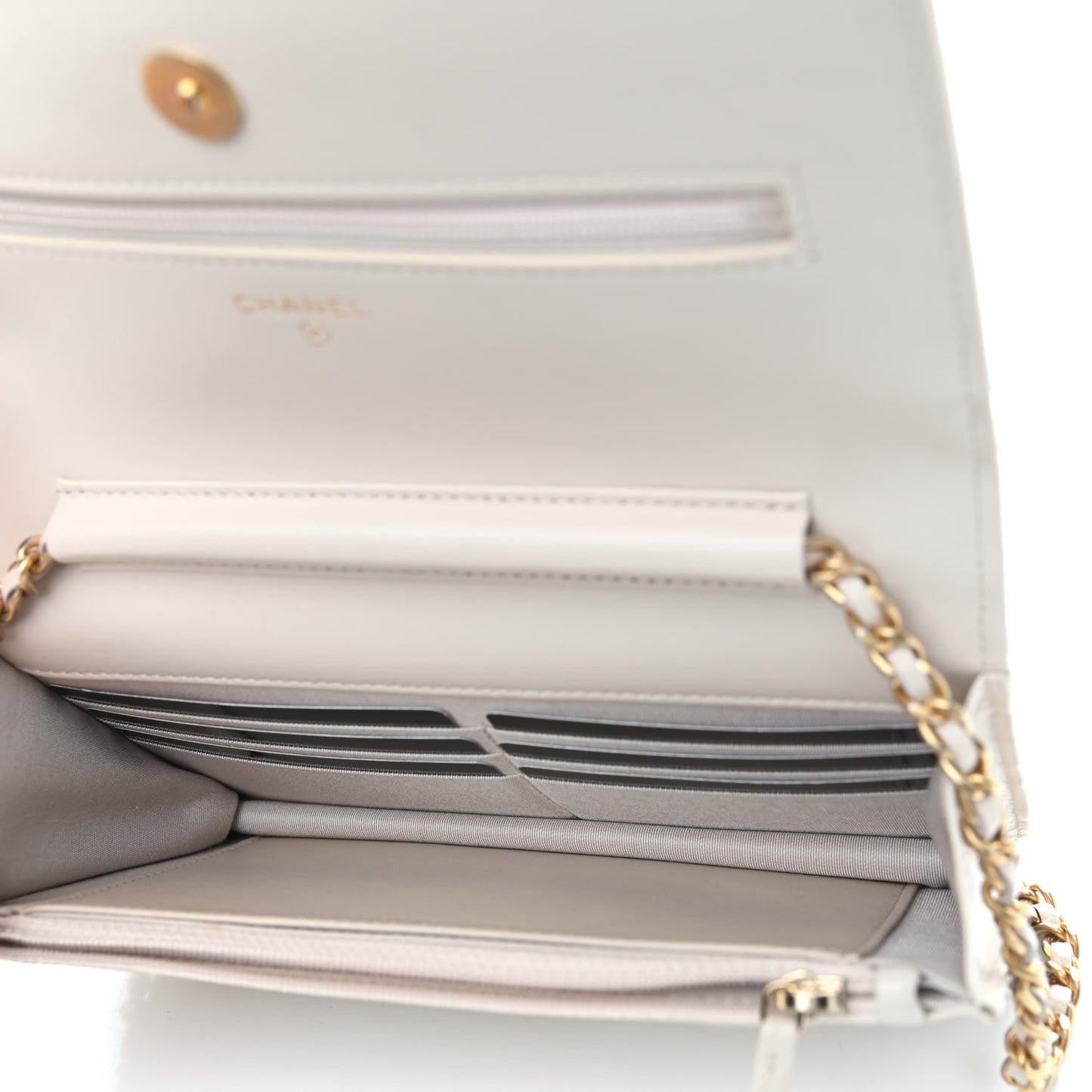 Lambskin Quilted Chain Around Wallet On Chain WOC Beige