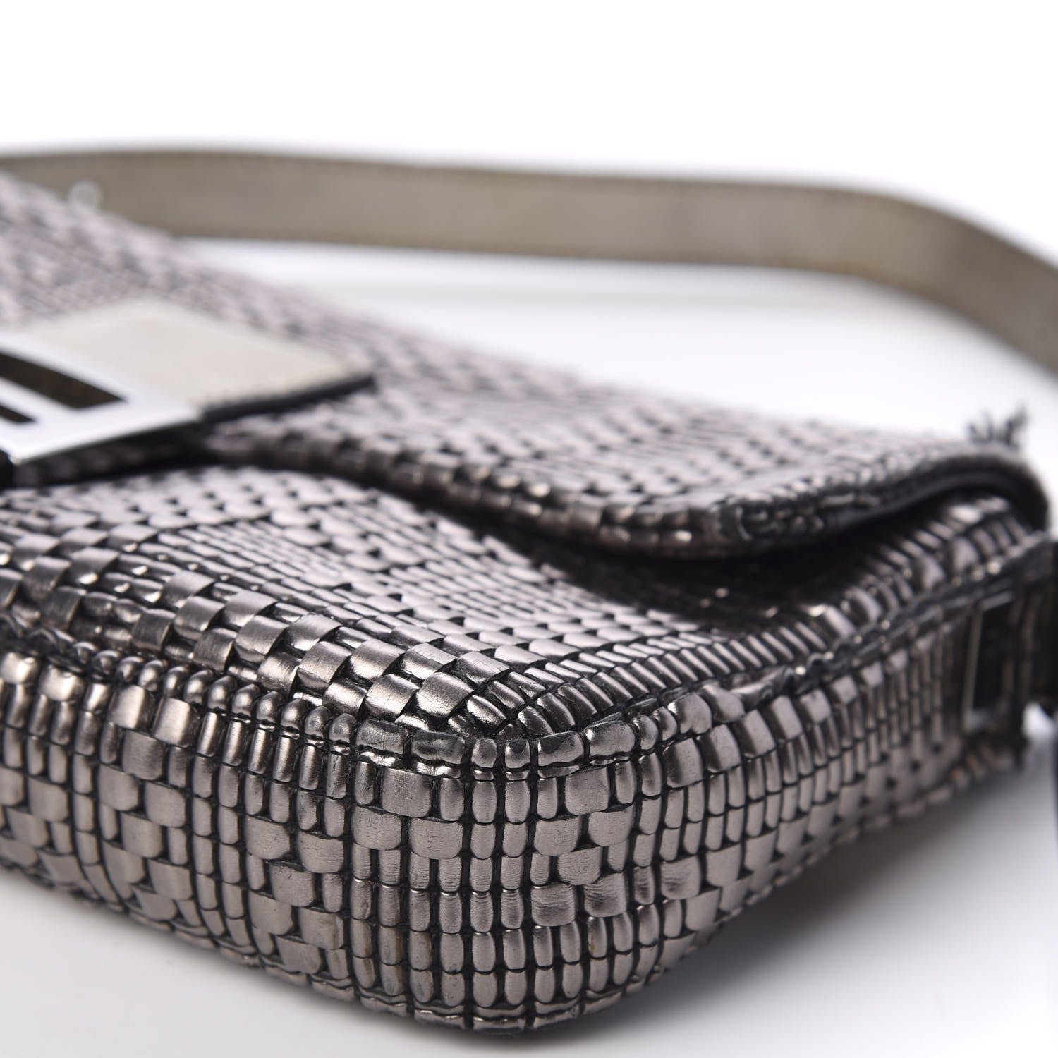 Fendi Metallic Lambskin Woven Baguette Light Grey 6 of 12