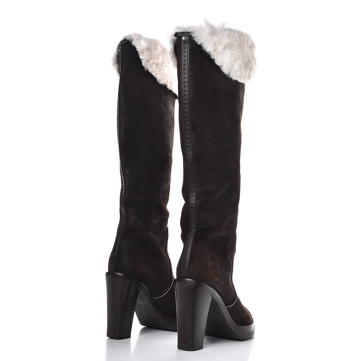 Louis Vuitton Shearling Suede Monogram Knee High Tall Boots 37 Brown 4 of 8