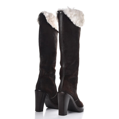 Louis Vuitton Shearling Suede Monogram Knee High Tall Boots 37 Brown 4 of 8