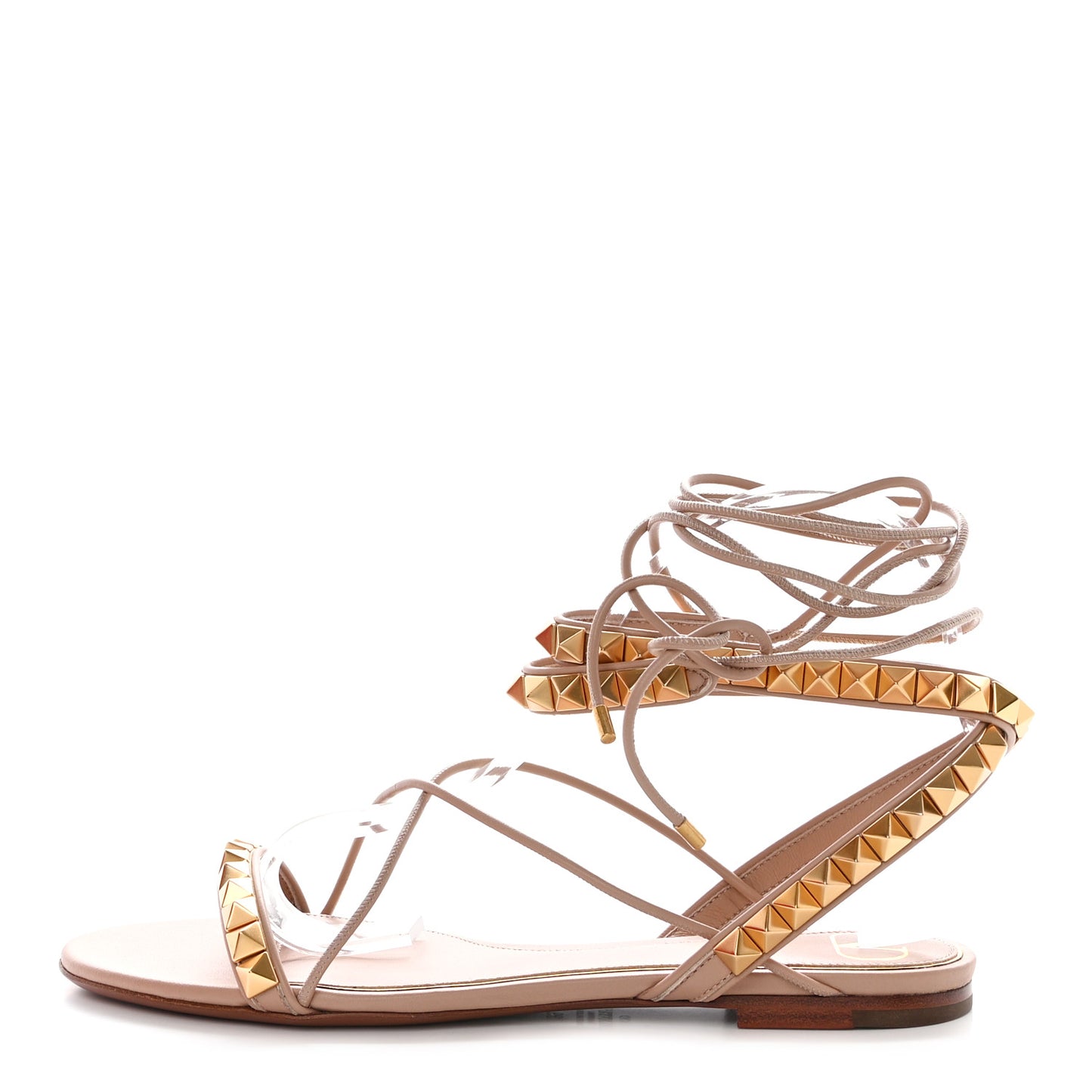 Calfskin Rockstud No Limit Gladiator Flat Sandals 39 Nude