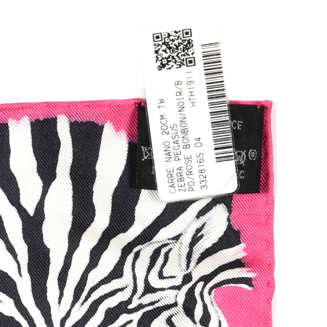 Silk Carre Zebra Pegasus Nano Scarf 20 Rose Bonbon Black White