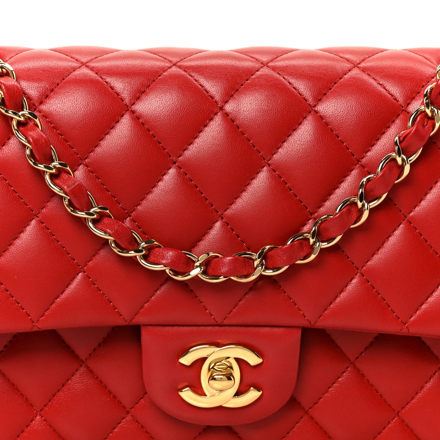 Lambskin Quilted Medium Double Flap Red