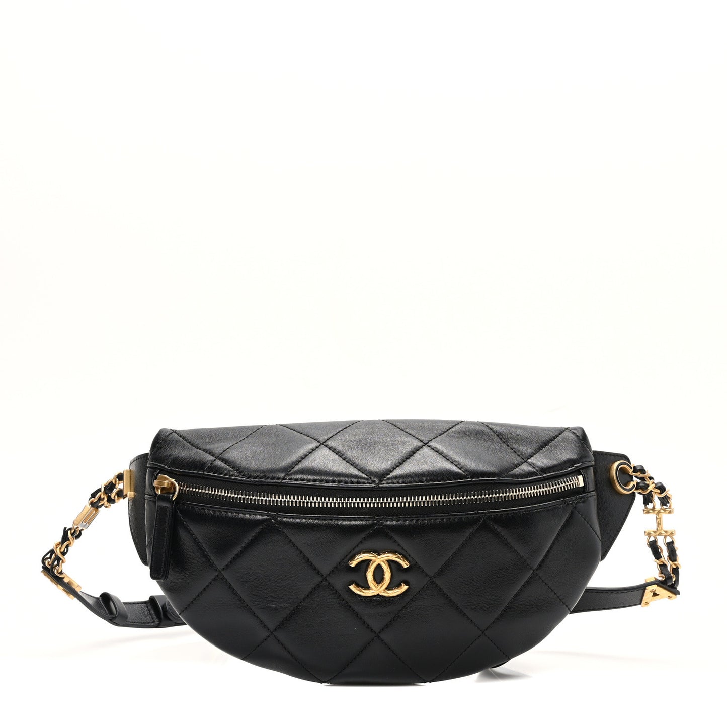 Lambskin Enamel Quilted Waist Bag Black