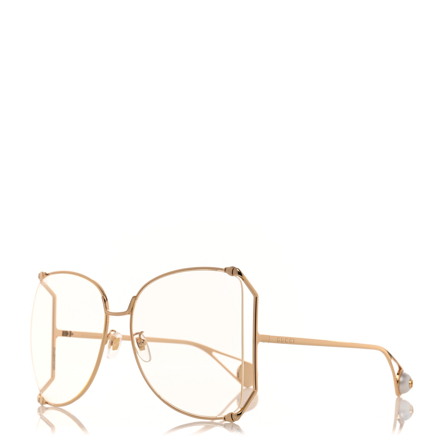 Gucci Metal Oversized Round Sunglasses GG0252S Gold 1 of 9