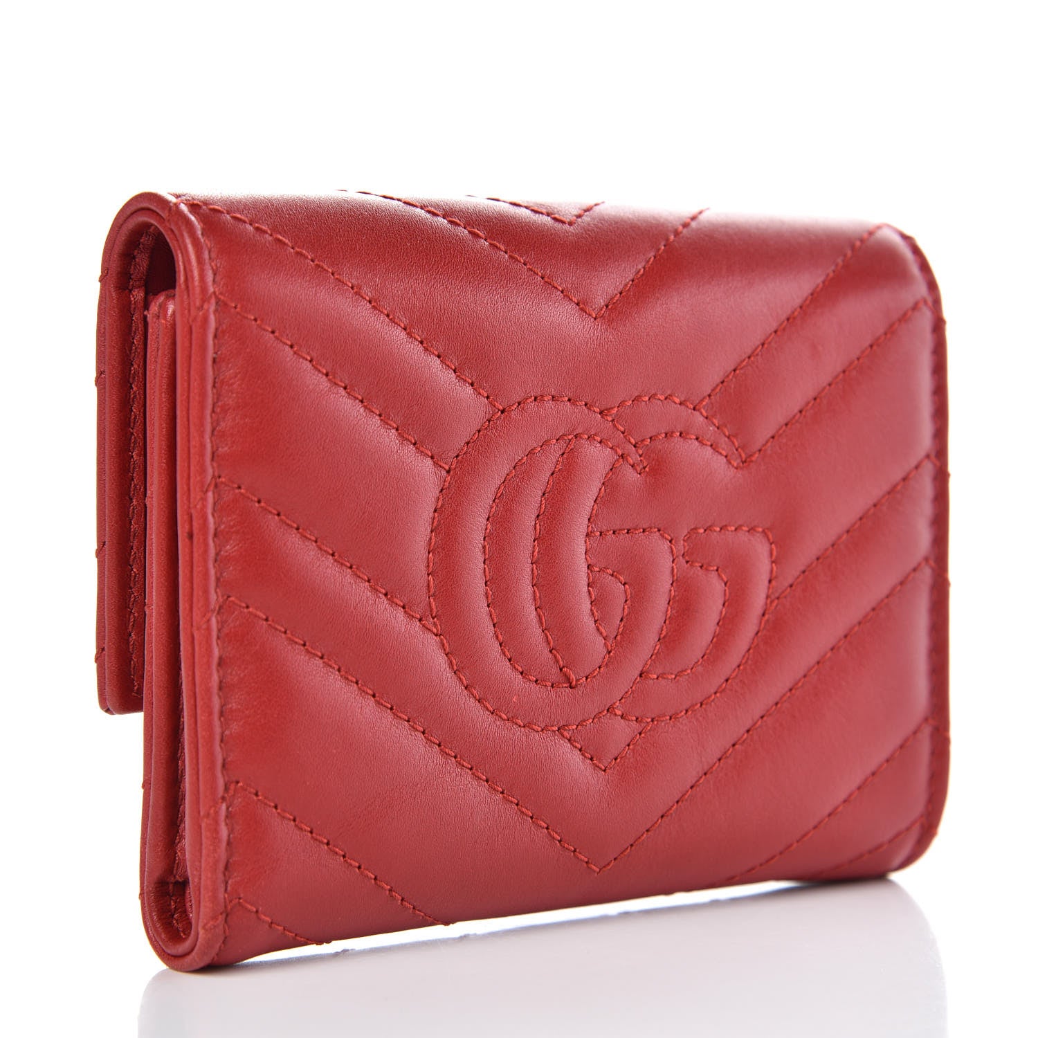 Gucci Calfskin Matelasse GG Marmont Wallet Hibiscus Red 3 of 12