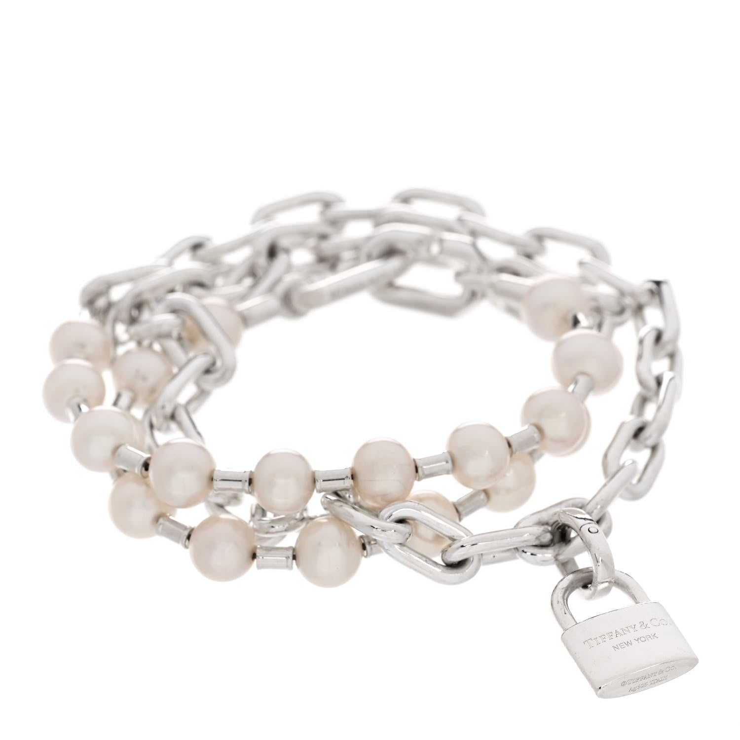 Tiffany Sterling Silver Freshwater Cultured Pearl HardWear Lock Bracelet 1 of 5