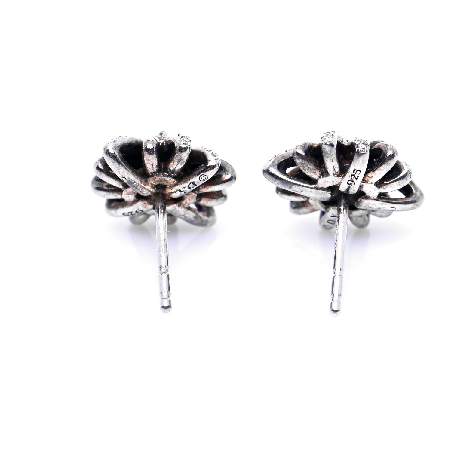 David Yurman Sterling Silver Diamond Amethyst 12mm Starburst Earrings 4 of 5